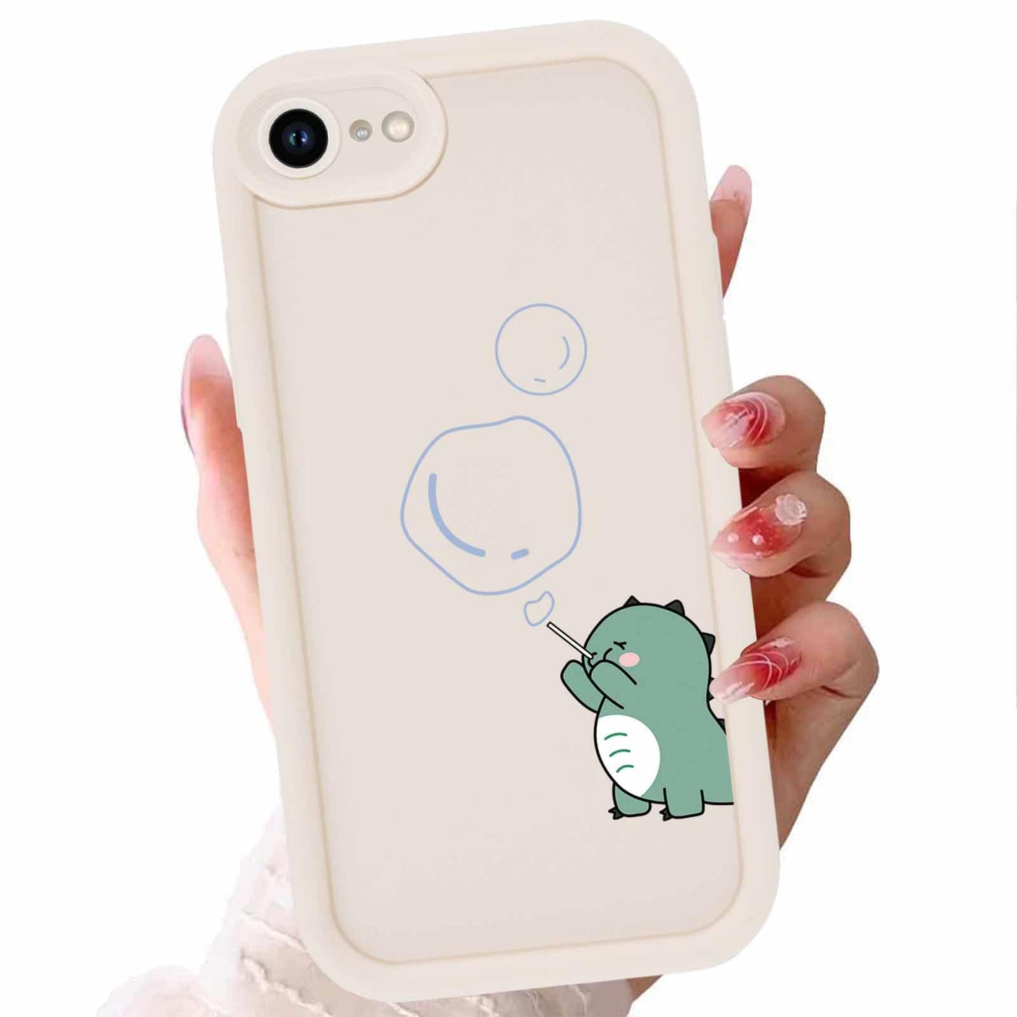 Cute Dinosaur Phone Case for iPhone 15 6.1",Kawaii Cartoon Bubble Cases Funny Design Pattern Cover for Girls Kids Boys,Beige Soft Shockproof Lens Protection Funda for iPhone 15