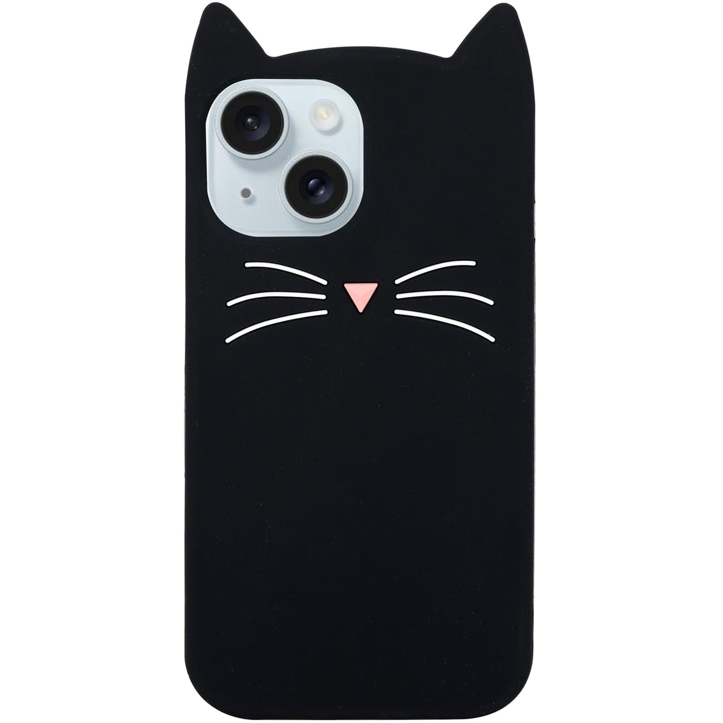MC Fashion 3D Cat Ears Shockproof Silicone Case for iPhone 15 Black | Precise cutout design, slim snug fit, anti-slip soft grip, cute aesthetic style, ideal gift for women & girls