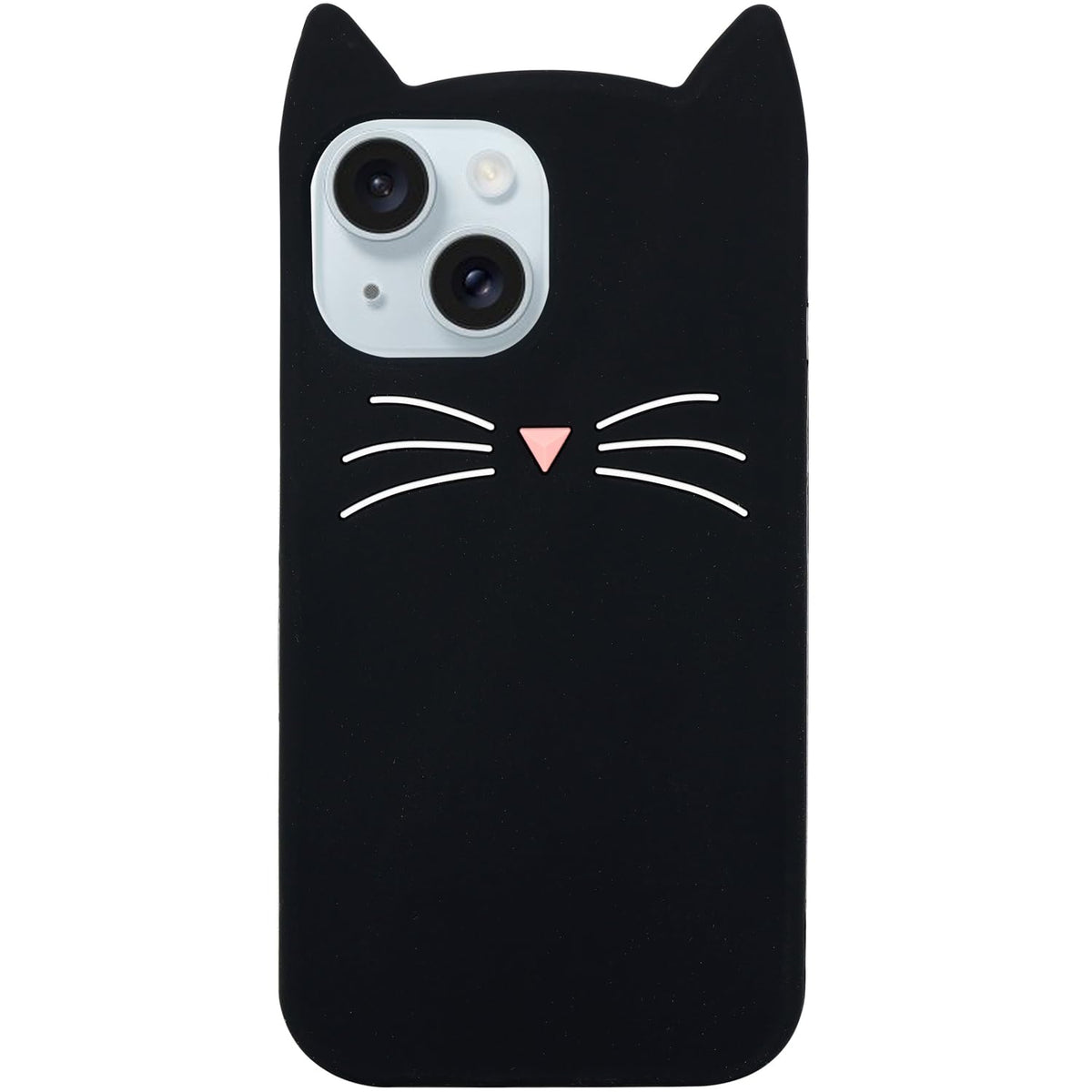 MC Fashion 3D Cat Ears Shockproof Silicone Case for iPhone 13/14 Black | Precise cutout design, slim snug fit, anti-slip soft grip, cute aesthetic style, ideal gift for women & girls