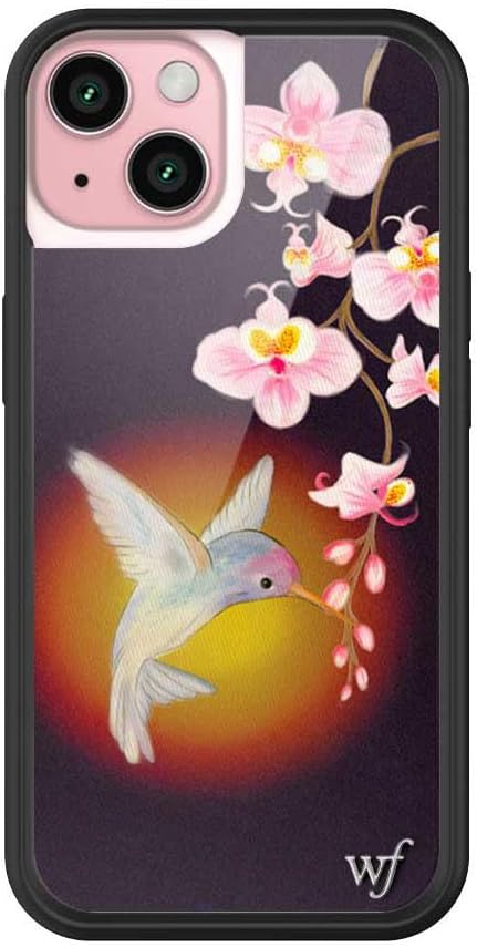 Wildflower Cases - Compatible with iPhone 15 | Protective Black Bumper, 6.5ft Drop Test Certified, Women Owned Small Business | Nature Floral Aesthetic Trendy Cute | Hummingbird