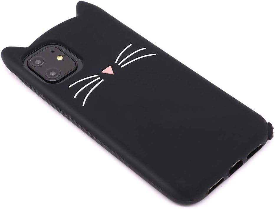Cute iPhone 11 Case, Funny Animals Black Whisker Cat Ears Kitty 3D Cartoon Soft Silicone Shockproof Cases Cover for Girls Women