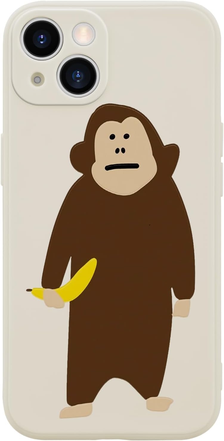 Funny Monkey Phone Case for iPhone 13 Cute Monkey Banana Case Cover Liquid Silicone Soft Gel Rubber Matt Phone Cover with Microfiber Lining