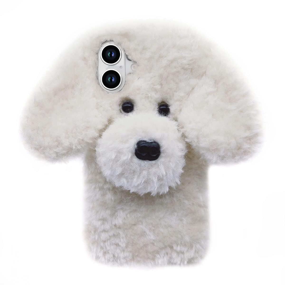 Losin Compatible with iPhone 16 Case Cute Plush Furry Dog Phone Case for Women Girls Girly 3D Cartoon Kawaii Case Soft TPU Shockproof Protective Cover for iPhone 16, Brown