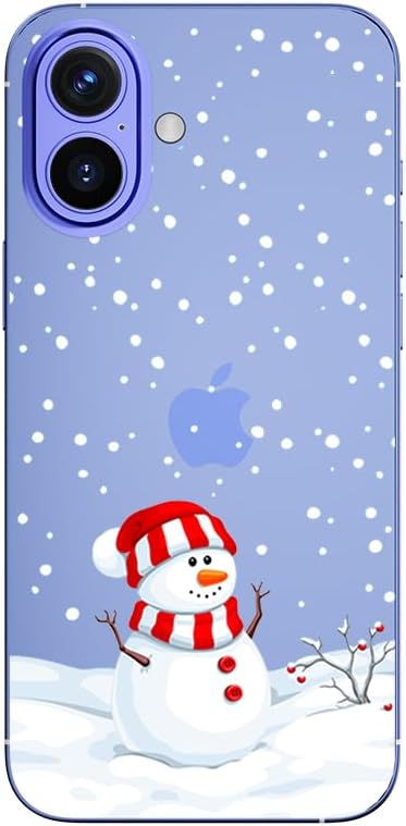Blingy's for iPhone 16 Case, Christmas Pattern Winter Snowman Style with Falling Snowflake Design Transparent Soft TPU Protective Clear Case (6.1 inch) (Snowman)