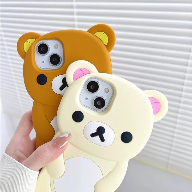 Ultra Thick Soft Silicone Case for Apple Teddy Bear Animal 3D Cartoon Japanese Cute Lovely Adorable Kawaii Kids Girls Women (Beige, for iPhone 13)