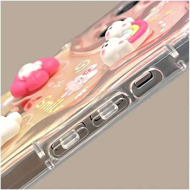 Designed for iPhone Case,Cute Rainbow Rabbit Duck Kawaii Cartoon Animal Wristband Strap Bracelet Chain Soft Shockproof Cover Phone Case (iPhone 17,Pink)