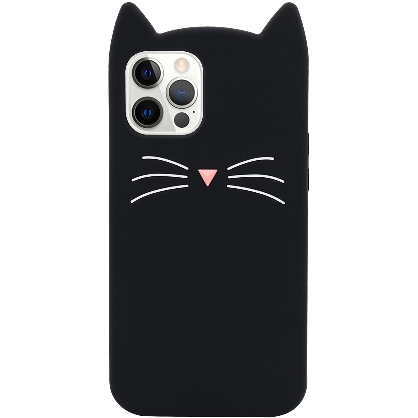 MC Fashion 3D Cat Ears Shockproof Silicone Case for iPhone 13/14 Black | Precise cutout design, slim snug fit, anti-slip soft grip, cute aesthetic style, ideal gift for women & girls