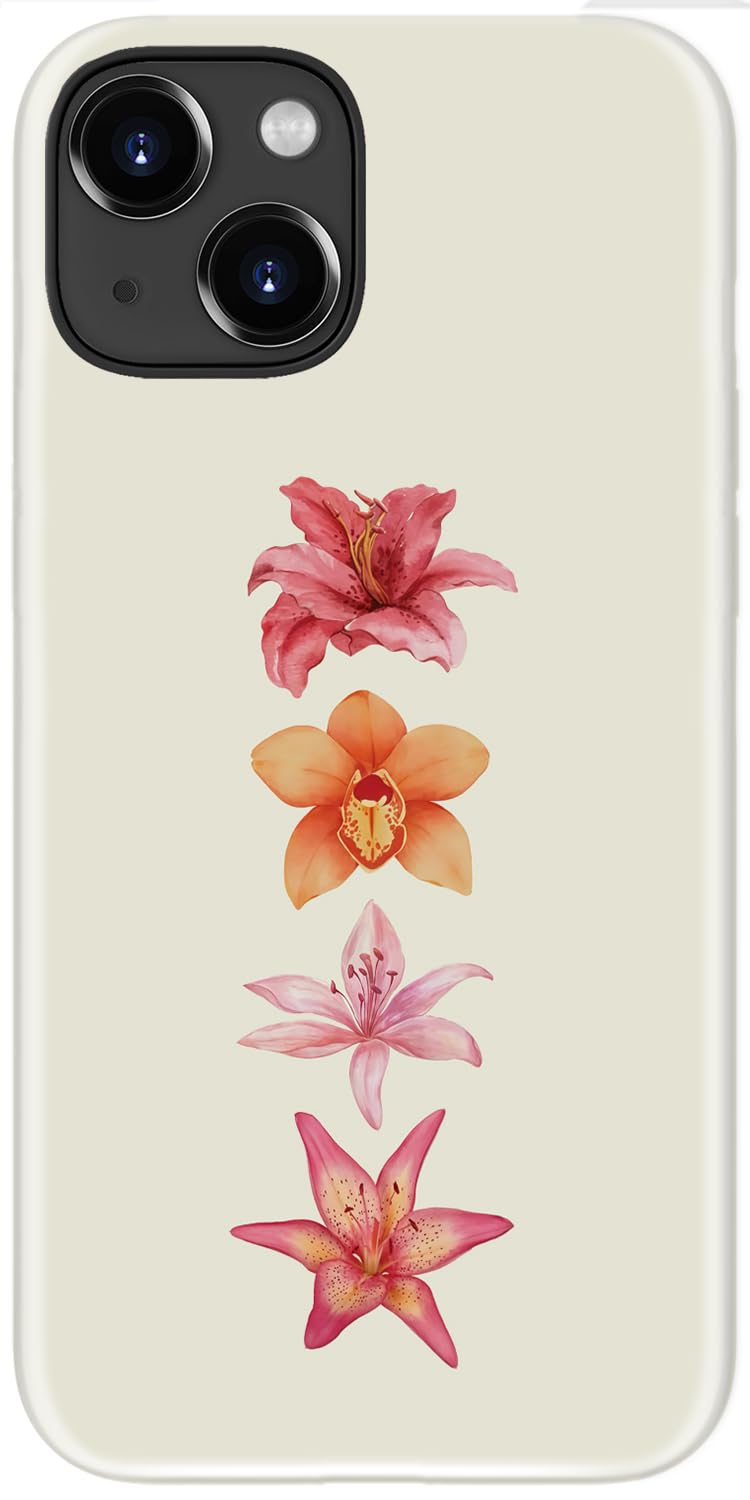 DEENAKIN for iPhone 14/iPhone 13 Case,Cute Floral,Trendy Preppy Y2K Designs | Compatible with Magsafe, Dual-Layer Hard Shell + Silicone, Slim Fit Phone Cover with Flower for Women Girls