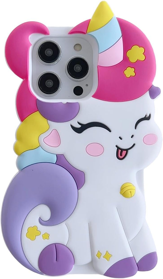 3D Cute Unicorn Soft Case for iPhone 13/iPhone 14 6.1 inch, 3D Cute Cartoon Kawaii Fashion Character Unicorn Horse Shape Kids Girls Women Soft Silicone Case