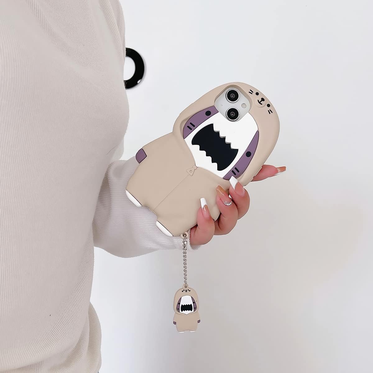 Case Compatible with iPhone 14,Cute 3D Kawaii Funny Sweater Shark Cartoon Cover with Keychain Soft Silicone Gel Drop Protector Women Girls