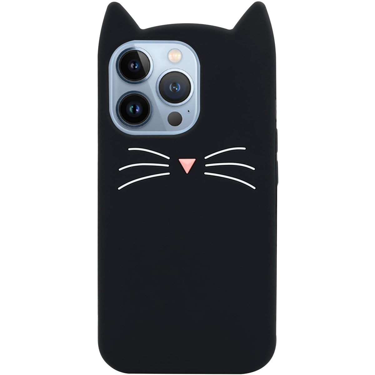 MC Fashion 3D Cat Ears Shockproof Silicone Case for iPhone 15 Black | Precise cutout design, slim snug fit, anti-slip soft grip, cute aesthetic style, ideal gift for women & girls