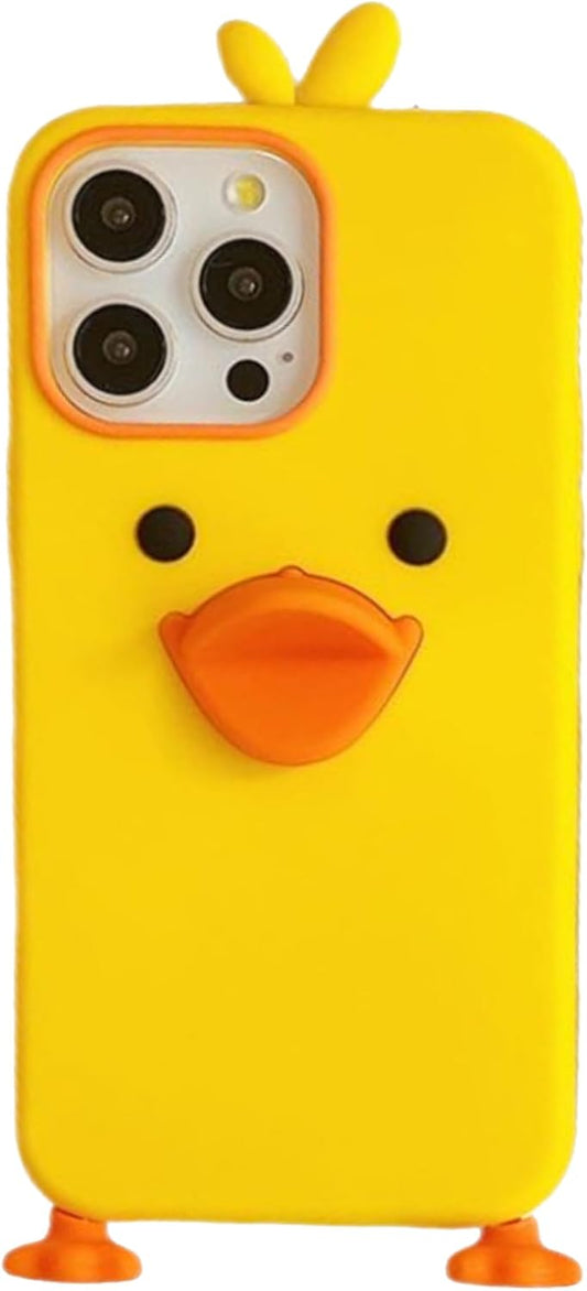 3D Duck Case,Cartoon Cute Kawaii Lovely Character Yellow Duck Shape Kids Teens Girls Women Soft Silicone Case for iPhone 13 Pro/14 Pro/15 Pro 6.1 inch