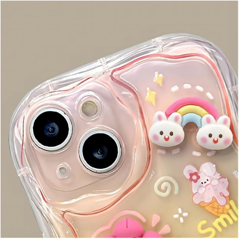 Designed for iPhone Case,Cute Rainbow Rabbit Duck Kawaii Cartoon Animal Wristband Strap Bracelet Chain Soft Shockproof Cover Phone Case (Pink,iPhone 15)