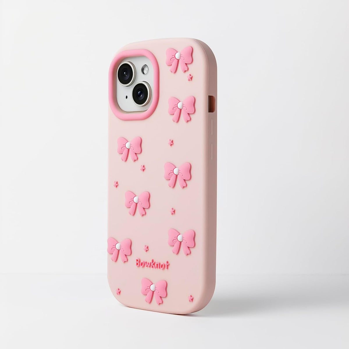 Cute Phone Case Compatible with iPhone 13/14/ 15, Bow 3D Cartoon Soft Silicone Heavy Duty Protection Shockproof Cases Cover for Girls Women, Light Pink