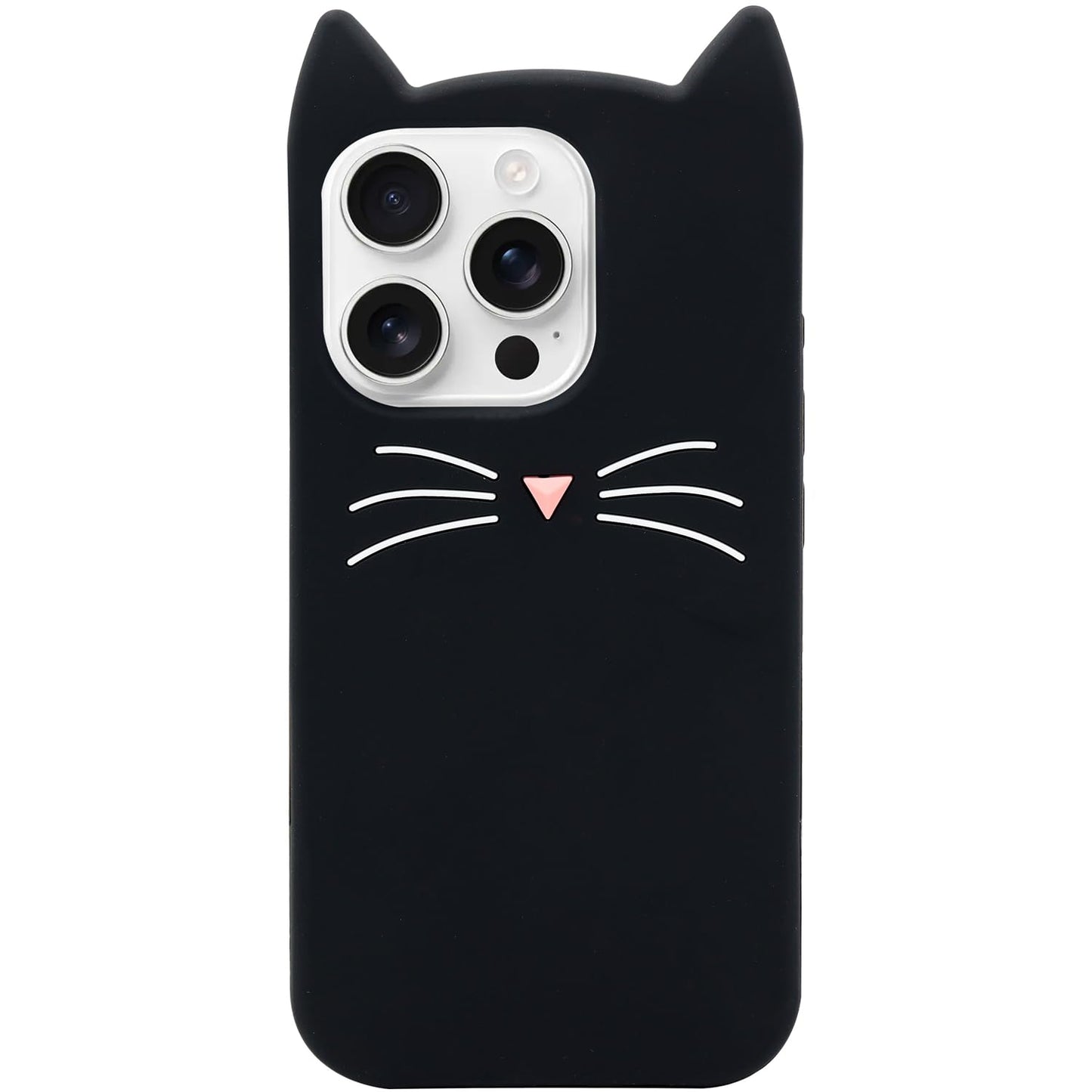 MC Fashion 3D Cat Ears Shockproof Silicone Case for iPhone 15 Black | Precise cutout design, slim snug fit, anti-slip soft grip, cute aesthetic style, ideal gift for women & girls