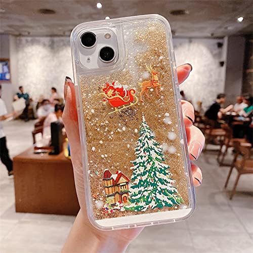 Changjia Glitter Christmas Case for iPhone 11, Cute Christmas Tree Santa Elk Liquid Flowing Floating Moving Bling Sparkle Clear TPU Bumper Shockproof Women Girls Phone Case for iPhone 11 6.1" (Gold)