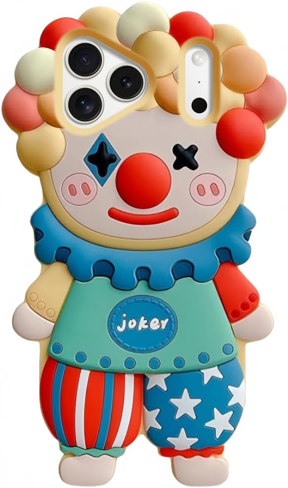 Case for iPhone 17 Pro Max Cute Kawaii 3D Cartoon Clown Soft Silicone Bumper Shockproof Cover Protective Case for Kids Girls