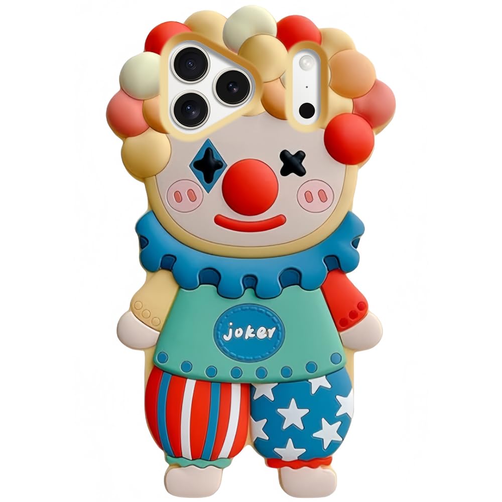 Case for iPhone 17 Pro Max Cute Kawaii 3D Cartoon Clown Soft Silicone Bumper Shockproof Cover Protective Case for Kids Girls