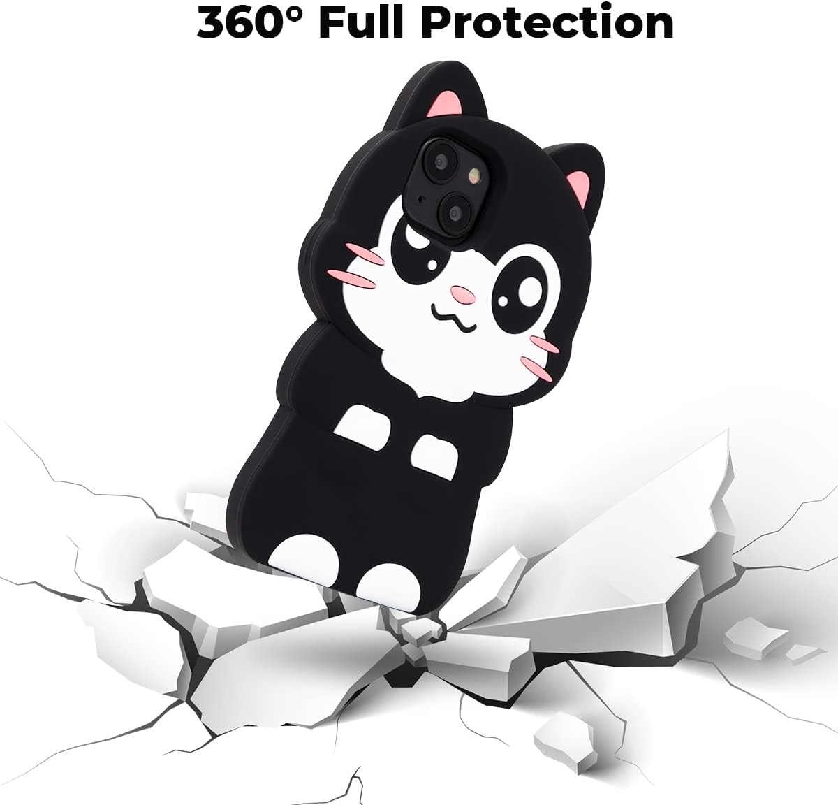 Dumkery Cute iPhone 13 Case, Pocket Cat iPhone 14 Case, Kitty Cat Funny 3D Cartoon Animals Kitten Soft Silicone Shockproof Cases Cover Skin for Girls Kids Women Children
