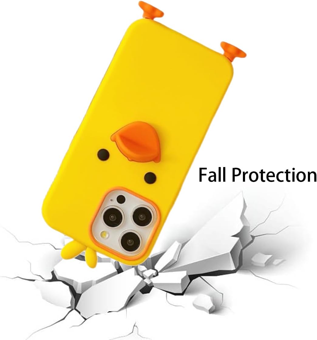 3D Duck Case,Cartoon Cute Kawaii Lovely Character Yellow Duck Shape Kids Teens Girls Women Soft Silicone Case for iPhone 13 Pro/14 Pro/15 Pro 6.1 inch