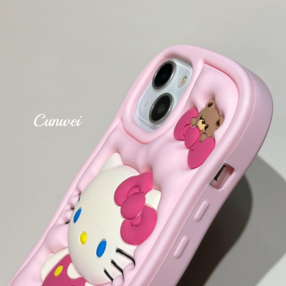 Cartoon Cute Kitty Phone for iPhone 13/14 Case | Funny Kawaii Cat Phone Case 3D Character Soft Silicone Cover Case for Kids Girls and Womens