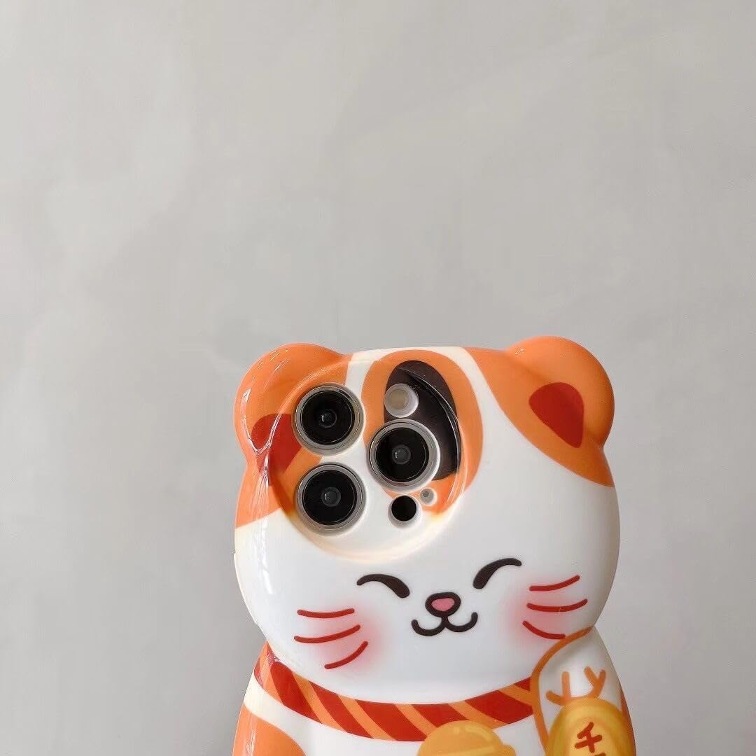 Case for iPhone 13 Pro Max Cute Kawaii 3D Cartoon Lucky Cat Soft Silicone Bumper Shockproof Cover Protective Case for Kids Girls