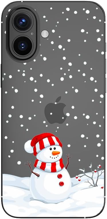 Blingy's for iPhone 16 Case, Christmas Pattern Winter Snowman Style with Falling Snowflake Design Transparent Soft TPU Protective Clear Case (6.1 inch) (Snowman)