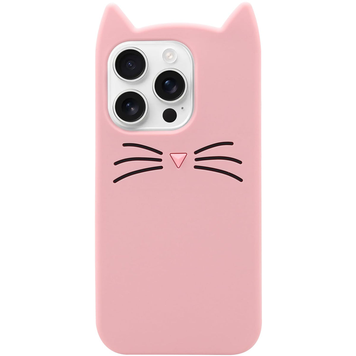 MC Fashion 3D Cat Ears Shockproof Silicone Case for iPhone 15 Black | Precise cutout design, slim snug fit, anti-slip soft grip, cute aesthetic style, ideal gift for women & girls