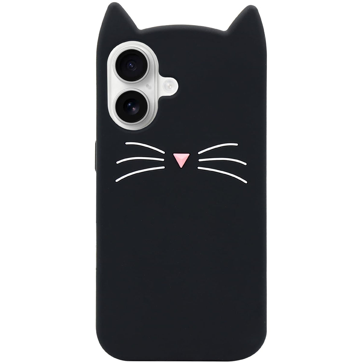 MC Fashion 3D Cat Ears Shockproof Silicone Case for iPhone 15 Black | Precise cutout design, slim snug fit, anti-slip soft grip, cute aesthetic style, ideal gift for women & girls