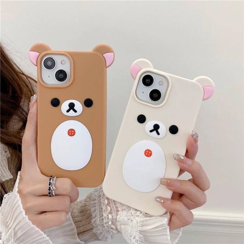 Smooth Soft Silicone Phone Case for Apple Japanese Bear Teddy Animal 3D Cartoon Super Classic Cute Lovely Adorable Kawaii Protective Kids Girls Women (Beige, for iPhone 15)