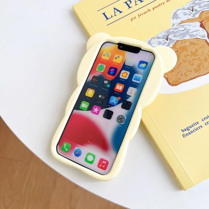 Ultra Thick Soft Silicone Case for Apple Teddy Bear Animal 3D Cartoon Japanese Cute Lovely Adorable Kawaii Kids Girls Women (Beige, for iPhone 13)