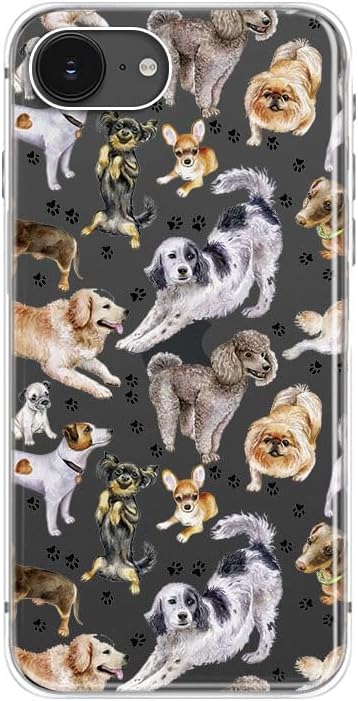 Blingy's for iPhone 17e Case/iPhone 16e Case, Fun Dog Style with Paw Print Pattern Cute Cartoon Animal Design Transparent Soft TPU Protective Clear Case 6.1 inch (Dogs w/Prints)