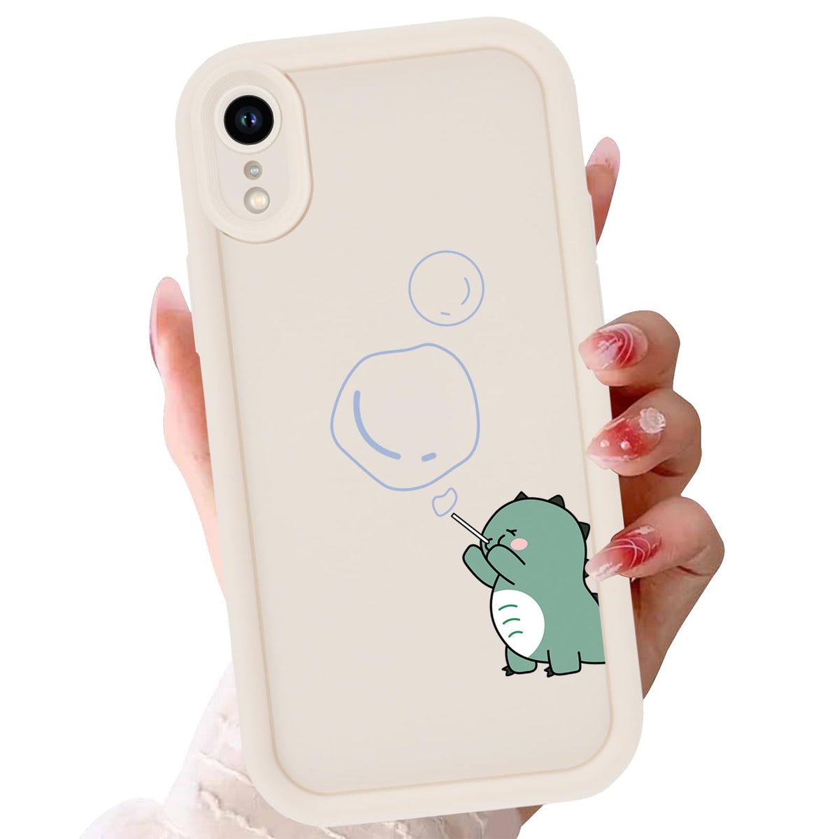 Cute Dinosaur Phone Case for iPhone 15 6.1",Kawaii Cartoon Bubble Cases Funny Design Pattern Cover for Girls Kids Boys,Beige Soft Shockproof Lens Protection Funda for iPhone 15