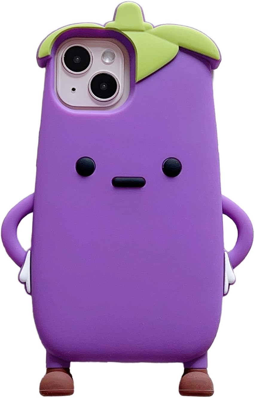 3D Eggplant Case,Cartoon Cute Kawaii Lovely Character Eggplant Man Shape Kids Teens Girls Women Soft Silicone Case for iPhone 16 Pro Max 6.9 inch 2024