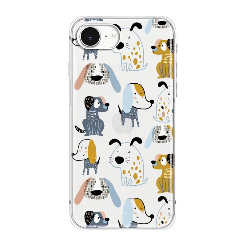 Blingy's for iPhone 17e Case/iPhone 16e Case, Fun Dog Style with Paw Print Pattern Cute Cartoon Animal Design Transparent Soft TPU Protective Clear Case 6.1 inch (Dogs w/Prints)
