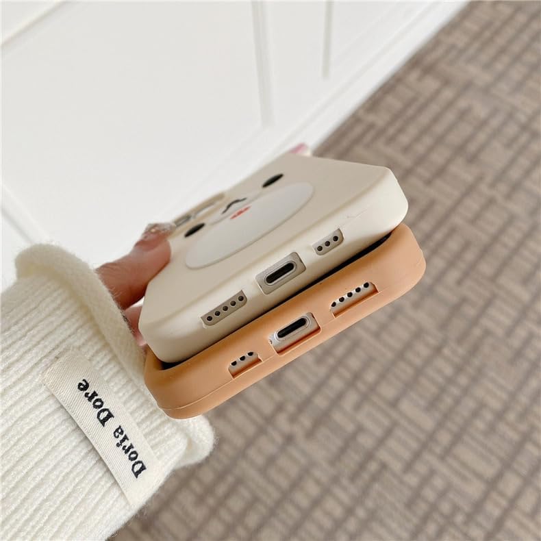 Smooth Soft Silicone Phone Case for Apple Japanese Bear Teddy Animal 3D Cartoon Super Classic Cute Lovely Adorable Kawaii Protective Kids Girls Women (Beige, for iPhone 15)