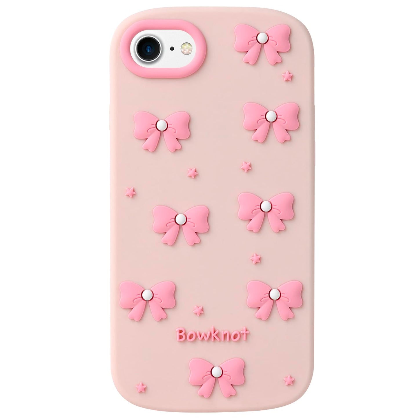 Cute Phone Case Compatible with iPhone 13/14/ 15, Bow 3D Cartoon Soft Silicone Heavy Duty Protection Shockproof Cases Cover for Girls Women, Light Pink