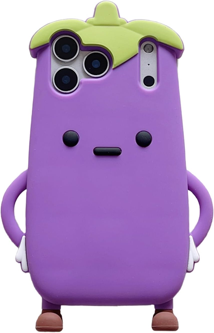3D Eggplant Case,Cartoon Cute Kawaii Lovely Character Eggplant Man Shape Kids Teens Girls Women Soft Silicone Case for iPhone 17 Pro Max 6.9 inch 2025