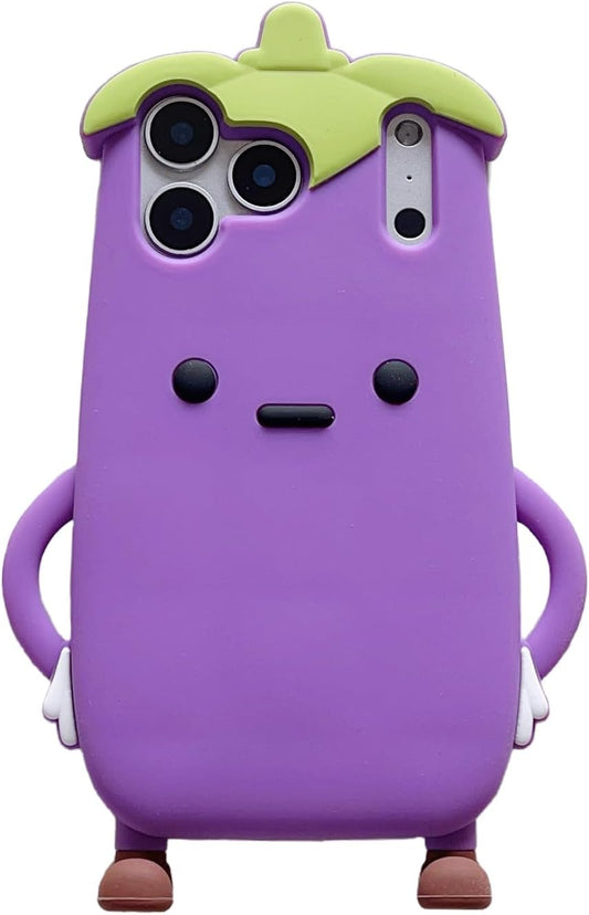 3D Eggplant Case,Cartoon Cute Kawaii Lovely Character Eggplant Man Shape Kids Teens Girls Women Soft Silicone Case for iPhone 17 Pro Max 6.9 inch 2025