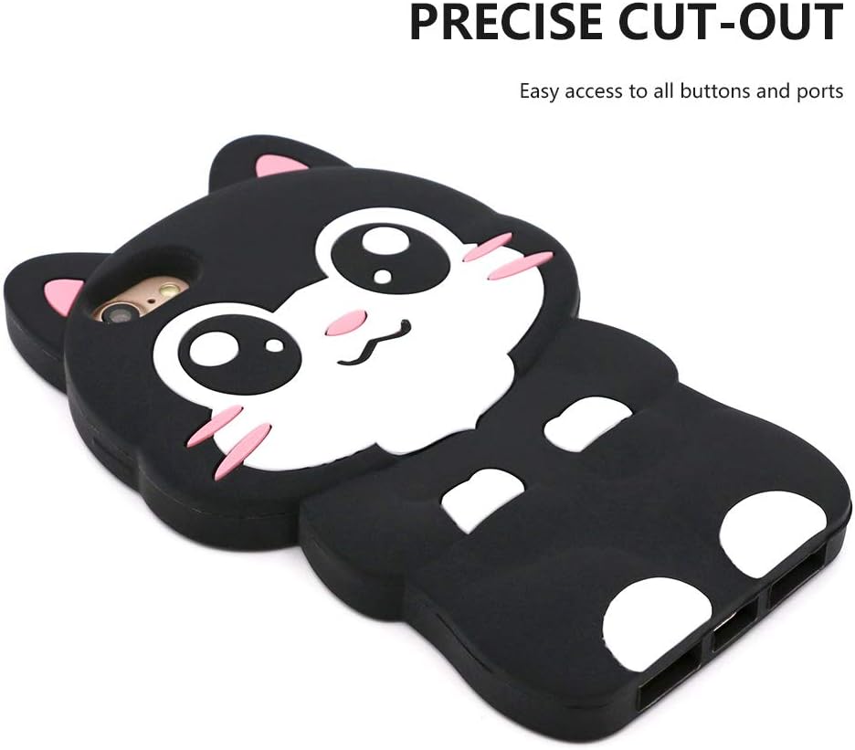 Cute iPhone SE 2020/ SE 2022 Case, Black Cat iPhone 6/ 6s/ 7/8 Case, Funny Kawaii Big Eye Kitty 3D Cartoon Animal Soft Silicone Full Protection Cover for Girls Women
