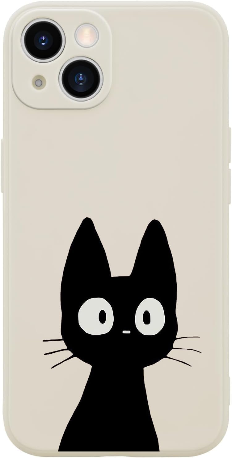 Funny Cat Case for iPhone 13, Cute Cartoon Black Cat Phone Case Cover Liquid Silicone Soft Gel Rubber Phone Cover with Microfiber Lining for iPhone 13