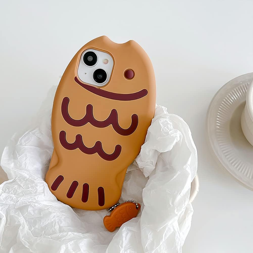 Soft Silicone Case Compatible with iPhone 11,Cute 3D Cartoon Taiyaki with Fish Keychain 3D Funny Kawaii Phone Cases Women Girls Shockproof Cover for iPhone 11