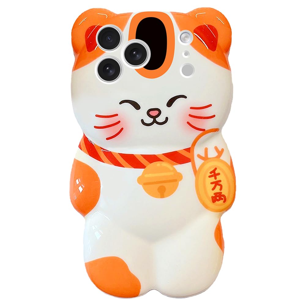 Case for iPhone 13 Pro Max Cute Kawaii 3D Cartoon Lucky Cat Soft Silicone Bumper Shockproof Cover Protective Case for Kids Girls