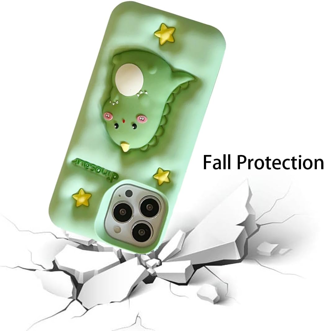 3D Dinosaur Case,Cartoon Cute Kawaii Character Funny Pressing Dinosaur Kids Teens Girls Women Shockproof Soft Silicone Case for iPhone 13/iPhone 14/iPhone 15 6.1 inch