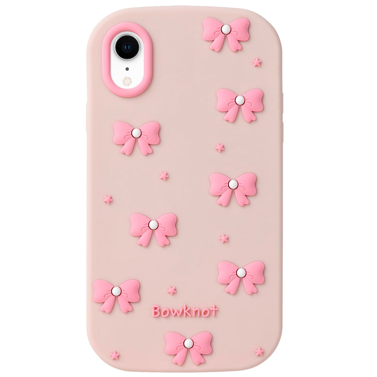 Cute Phone Case Compatible with iPhone 13/14/ 15, Bow 3D Cartoon Soft Silicone Heavy Duty Protection Shockproof Cases Cover for Girls Women, Light Pink