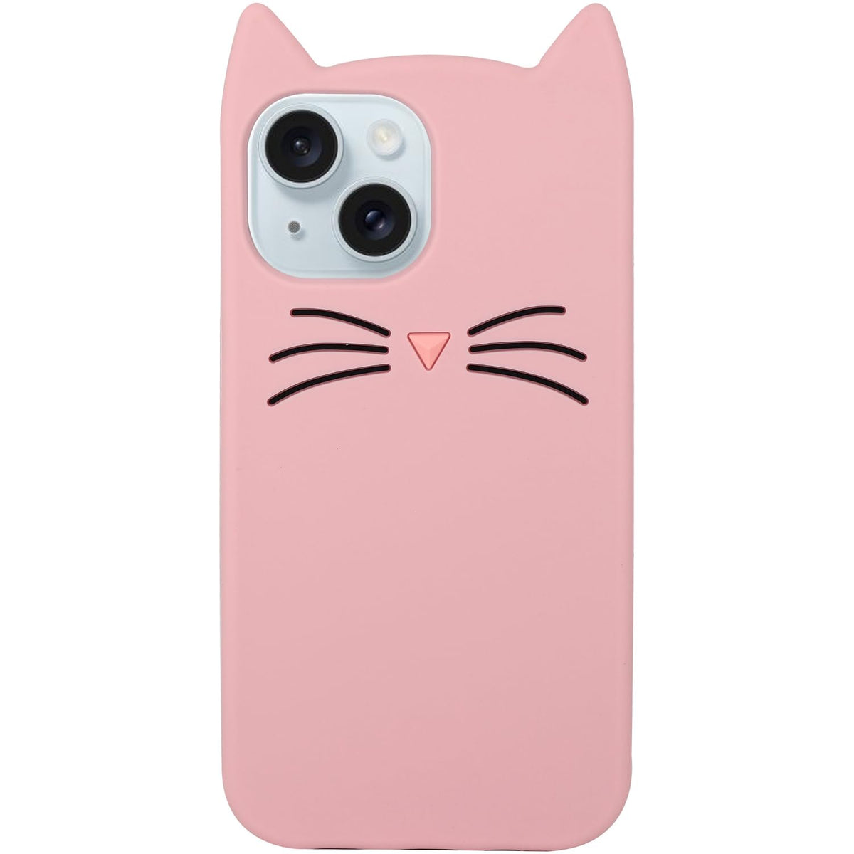 MC Fashion 3D Cat Ears Shockproof Silicone Case for iPhone 15 Black | Precise cutout design, slim snug fit, anti-slip soft grip, cute aesthetic style, ideal gift for women & girls