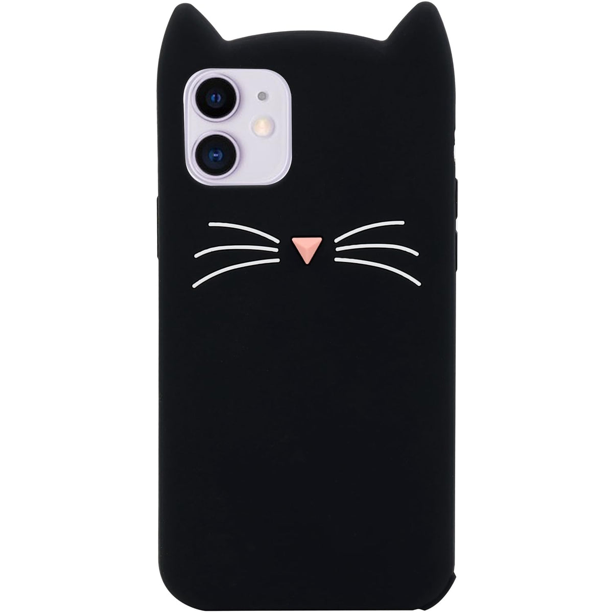 MC Fashion 3D Cat Ears Shockproof Silicone Case for iPhone 15 Black | Precise cutout design, slim snug fit, anti-slip soft grip, cute aesthetic style, ideal gift for women & girls