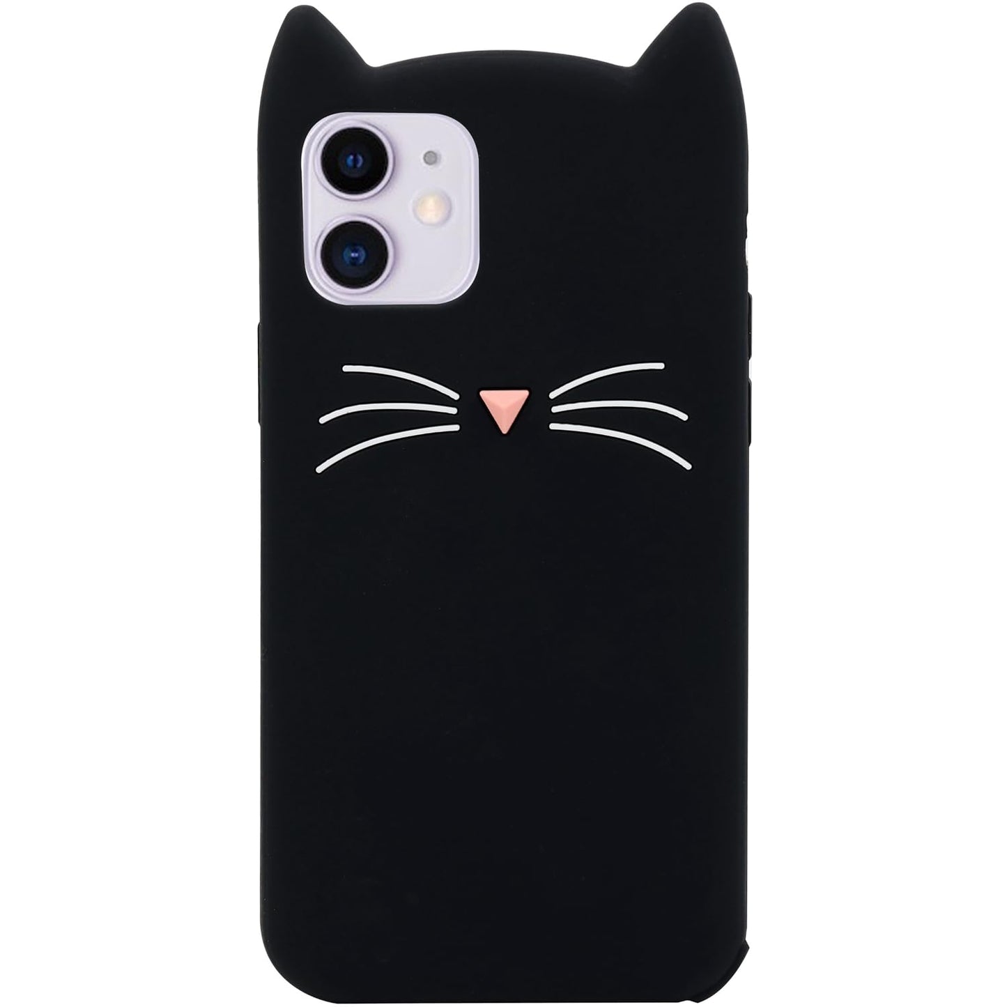 MC Fashion 3D Cat Ears Shockproof Silicone Case for iPhone 13/14 Black | Precise cutout design, slim snug fit, anti-slip soft grip, cute aesthetic style, ideal gift for women & girls