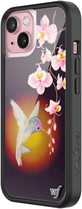 Wildflower Cases - Compatible with iPhone 15 | Protective Black Bumper, 6.5ft Drop Test Certified, Women Owned Small Business | Nature Floral Aesthetic Trendy Cute | Hummingbird