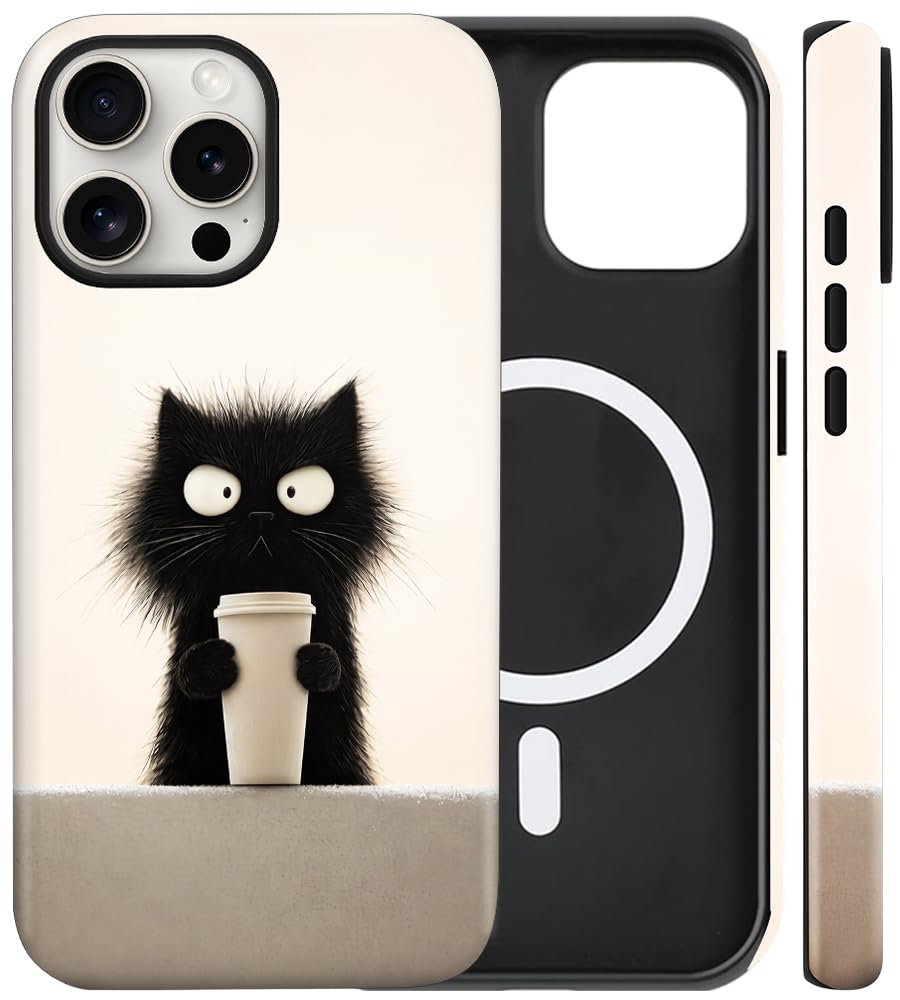 Magnetic for iPhone 13/14 Case Cute Cat Phone Case, Apricot | Shockproof Slim TPU and Hard PC Protective Phone Cover Compatible with MagSafe Designed for Women Girls Gift